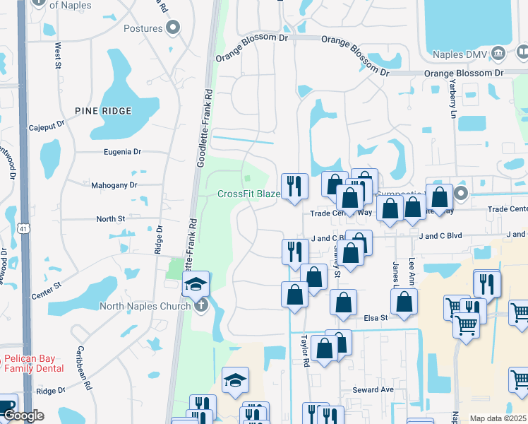 map of restaurants, bars, coffee shops, grocery stores, and more near 6711 Old Banyan Way in Naples