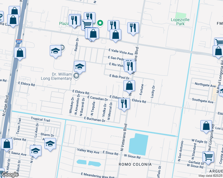 map of restaurants, bars, coffee shops, grocery stores, and more near 3743 North Mezcal Drive in Pharr