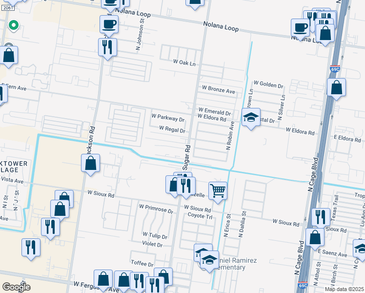 map of restaurants, bars, coffee shops, grocery stores, and more near 1203 West Heritage Drive in Pharr