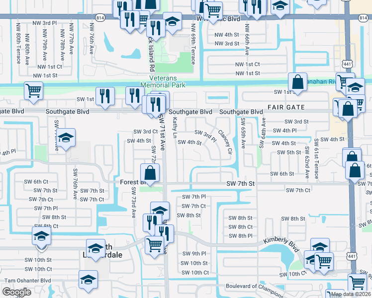 map of restaurants, bars, coffee shops, grocery stores, and more near 554 Kathy Court in Margate