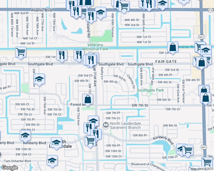 map of restaurants, bars, coffee shops, grocery stores, and more near 554 Kathy Court in Margate