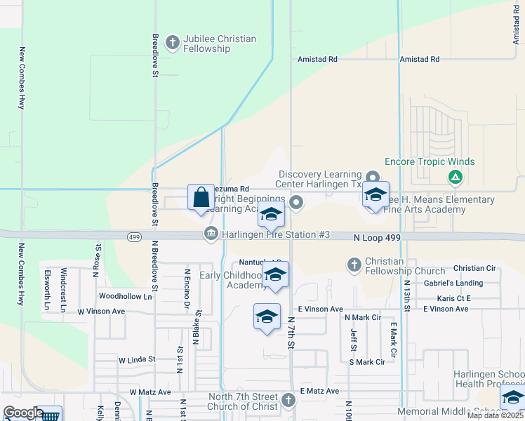 map of restaurants, bars, coffee shops, grocery stores, and more near 20696 Alta Vista Court in Harlingen