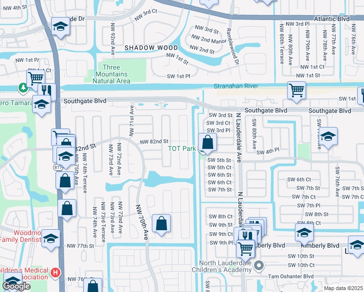 map of restaurants, bars, coffee shops, grocery stores, and more near 8201 Northwest 67th Avenue in Tamarac