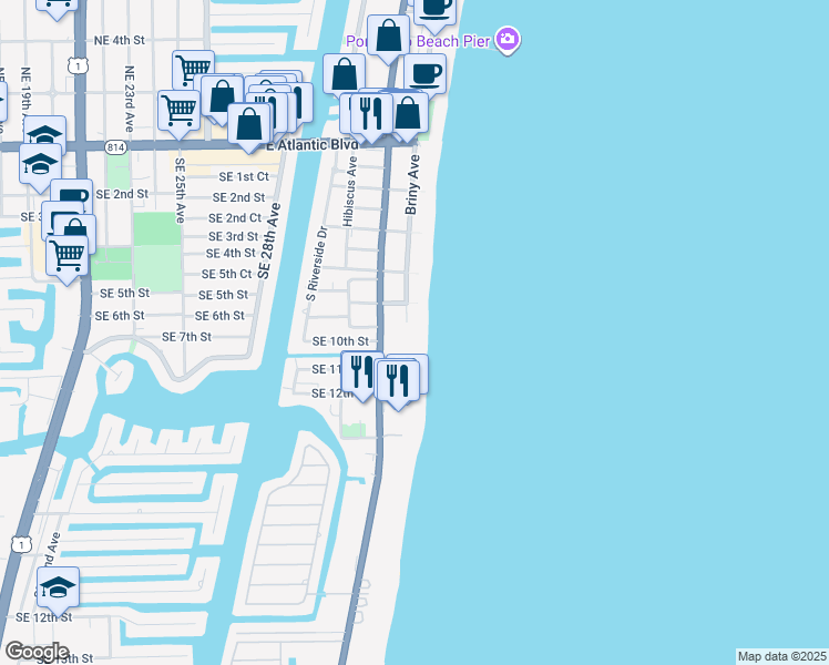 map of restaurants, bars, coffee shops, grocery stores, and more near 812 Briny Avenue in Pompano Beach