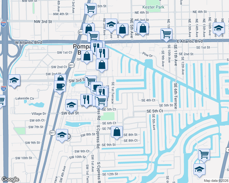 map of restaurants, bars, coffee shops, grocery stores, and more near 140 Southeast 3rd Court in Pompano Beach
