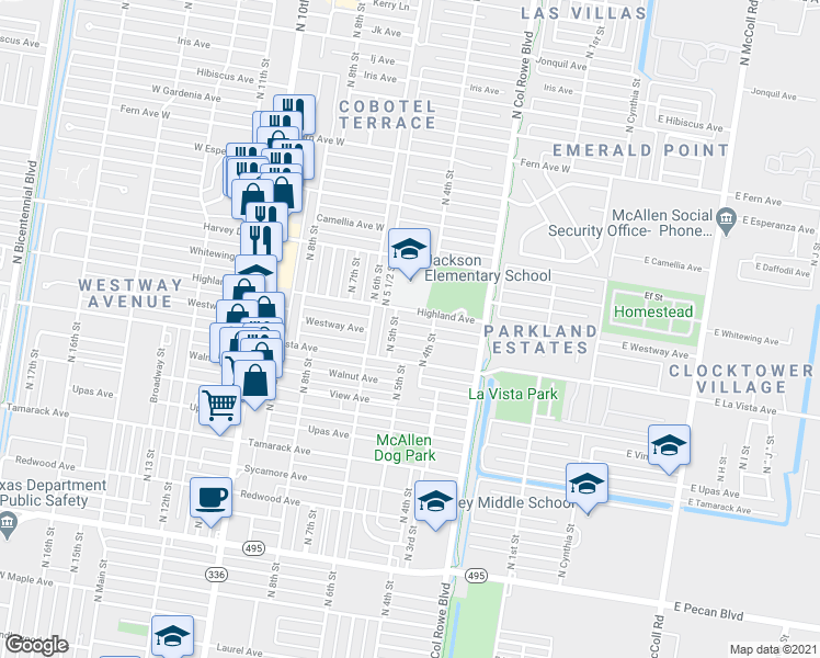 map of restaurants, bars, coffee shops, grocery stores, and more near 412 West Westway Avenue in McAllen
