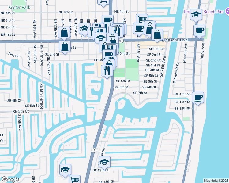map of restaurants, bars, coffee shops, grocery stores, and more near 641 South Federal Highway in Pompano Beach