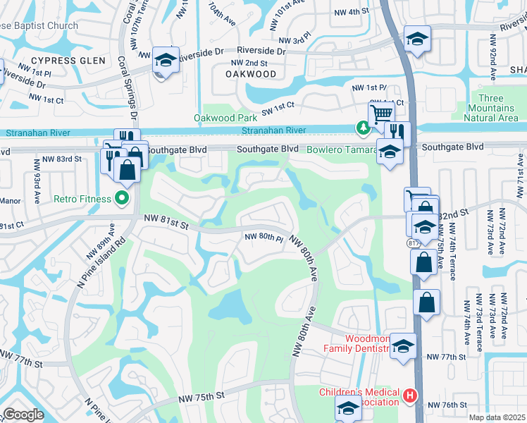 map of restaurants, bars, coffee shops, grocery stores, and more near 8156 Pine Circle in Tamarac