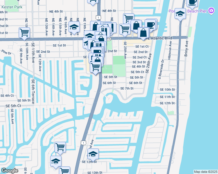 map of restaurants, bars, coffee shops, grocery stores, and more near 2223 Southeast 6th Street in Pompano Beach