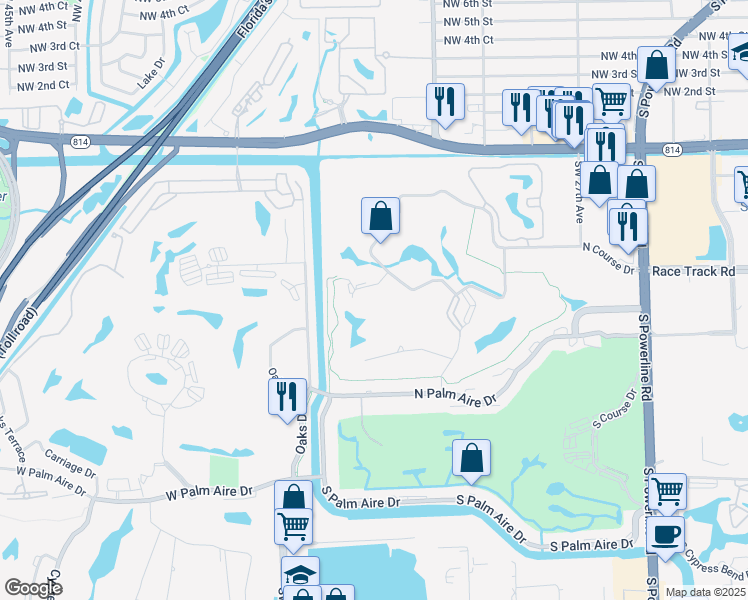 map of restaurants, bars, coffee shops, grocery stores, and more near 3150 North Course Lane in Pompano Beach