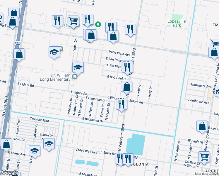 map of restaurants, bars, coffee shops, grocery stores, and more near 3779 North Mezcal Drive in Pharr