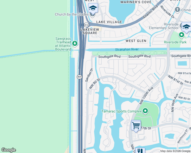 map of restaurants, bars, coffee shops, grocery stores, and more near 7866 Dixie Beach Circle in Tamarac
