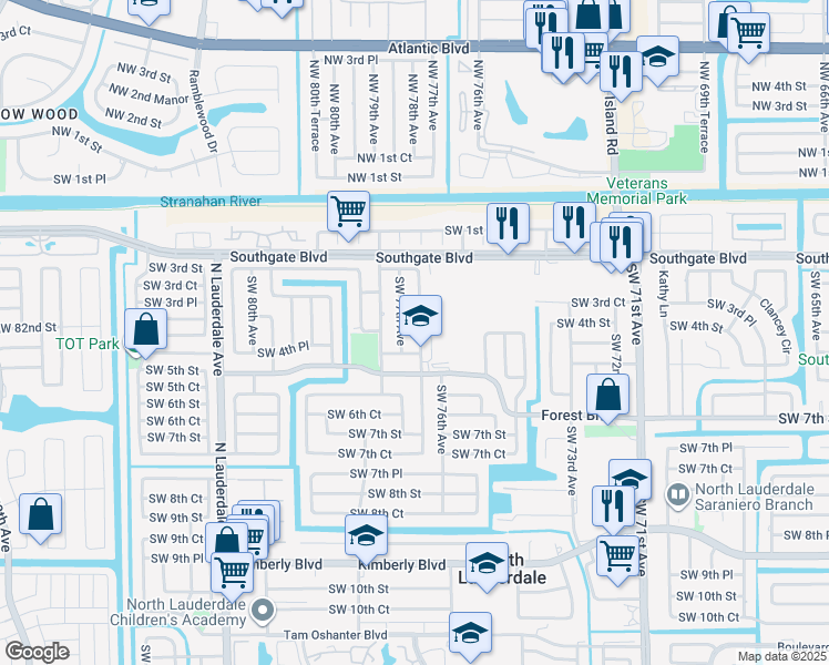 map of restaurants, bars, coffee shops, grocery stores, and more near 322 Southwest 3rd Street in North Lauderdale