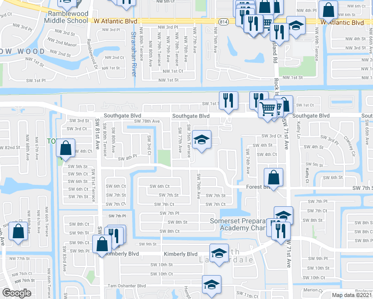 map of restaurants, bars, coffee shops, grocery stores, and more near 322 Southwest 3rd Street in North Lauderdale