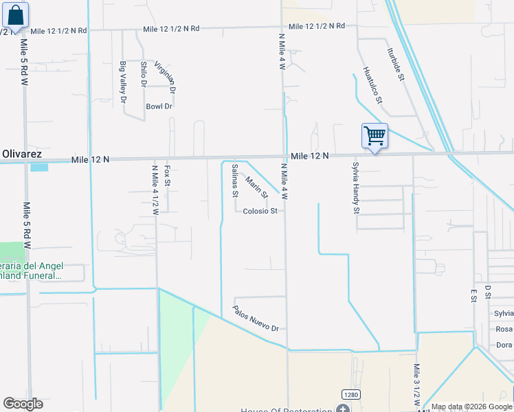 map of restaurants, bars, coffee shops, grocery stores, and more near 7008 Marin Street in Weslaco