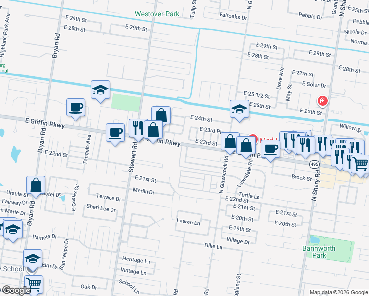 map of restaurants, bars, coffee shops, grocery stores, and more near 1802 East 23rd Street in Mission