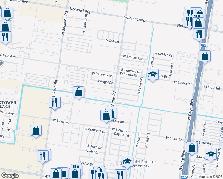 map of restaurants, bars, coffee shops, grocery stores, and more near 1203 West Heritage Drive in Pharr