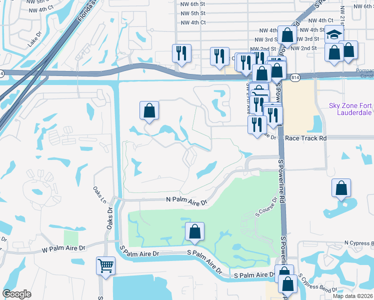 map of restaurants, bars, coffee shops, grocery stores, and more near 108 North Course Drive in Pompano Beach
