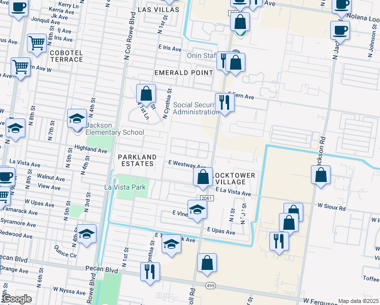 map of restaurants, bars, coffee shops, grocery stores, and more near 2701 North McColl Road in McAllen