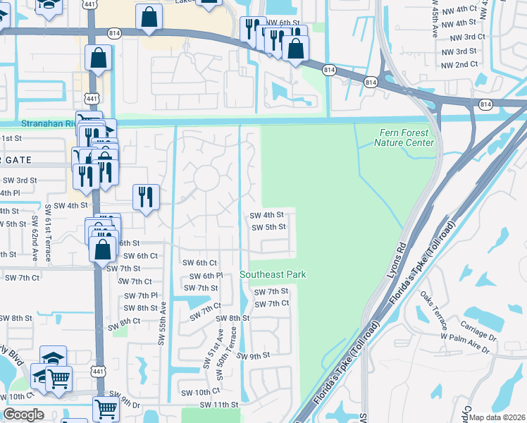 map of restaurants, bars, coffee shops, grocery stores, and more near 111 South Cortez Drive in Margate