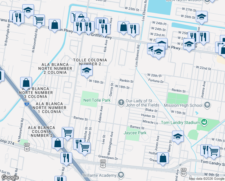 map of restaurants, bars, coffee shops, grocery stores, and more near 1164 Garcia Street in Mission