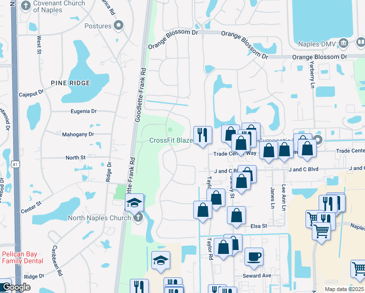 map of restaurants, bars, coffee shops, grocery stores, and more near 6758 Old Banyan Way in Naples