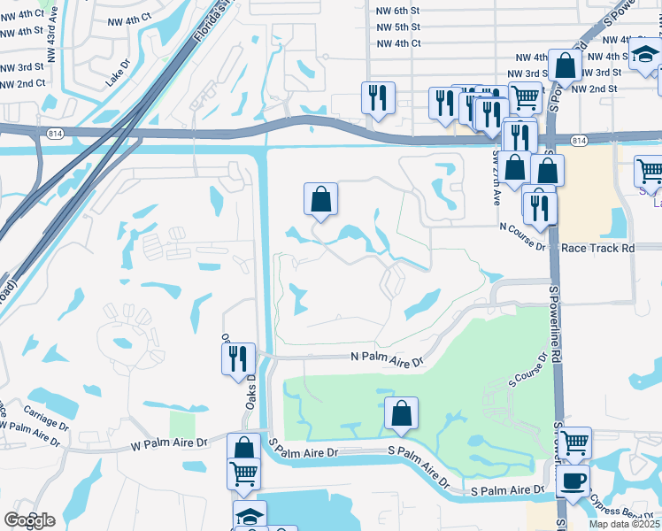 map of restaurants, bars, coffee shops, grocery stores, and more near 3100 North Course Lane in Pompano Beach