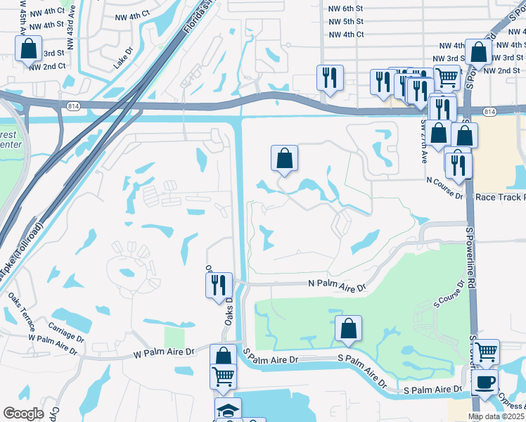 map of restaurants, bars, coffee shops, grocery stores, and more near 3201 North Course Lane in Pompano Beach