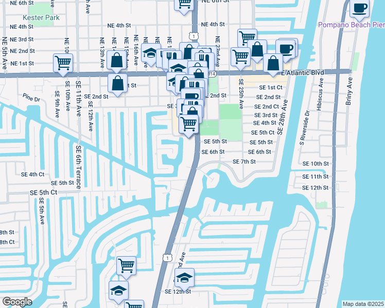 map of restaurants, bars, coffee shops, grocery stores, and more near 641 South Federal Highway in Pompano Beach