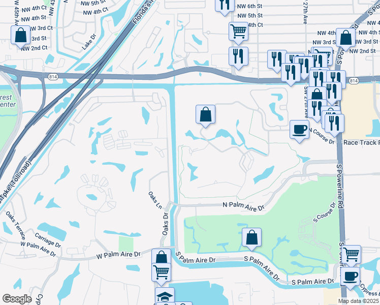 map of restaurants, bars, coffee shops, grocery stores, and more near 3201 North Course Lane in Pompano Beach