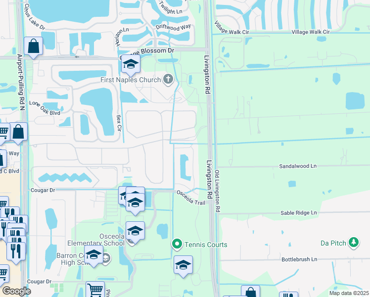 map of restaurants, bars, coffee shops, grocery stores, and more near 13663 Manchester Lane in Naples