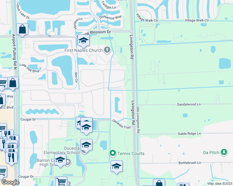 map of restaurants, bars, coffee shops, grocery stores, and more near 13651 Manchester Lane in Naples