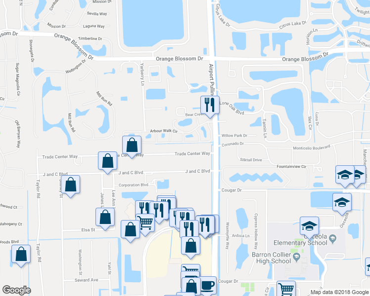 map of restaurants, bars, coffee shops, grocery stores, and more near 2385 Trade Center Way in Naples