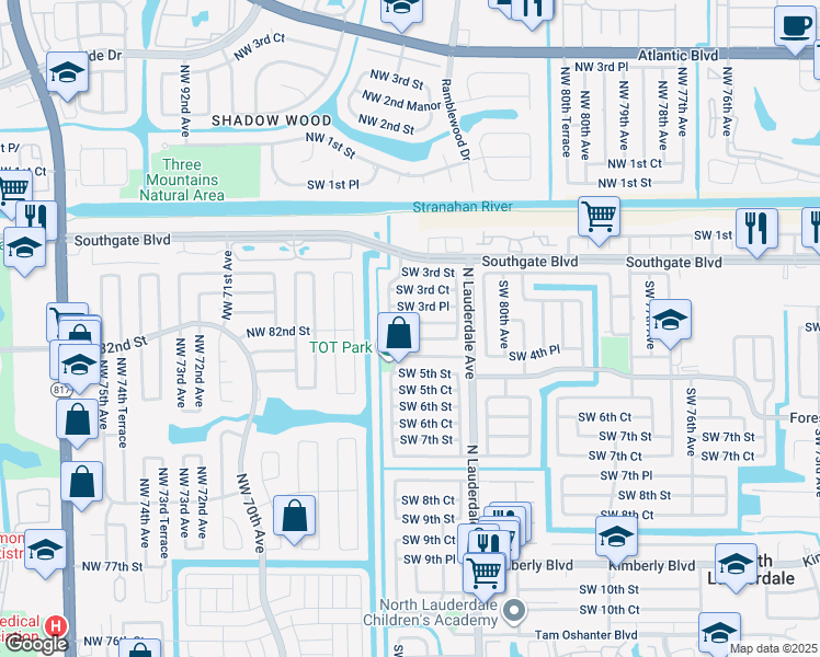 map of restaurants, bars, coffee shops, grocery stores, and more near 8241 Southwest 4th Street in North Lauderdale