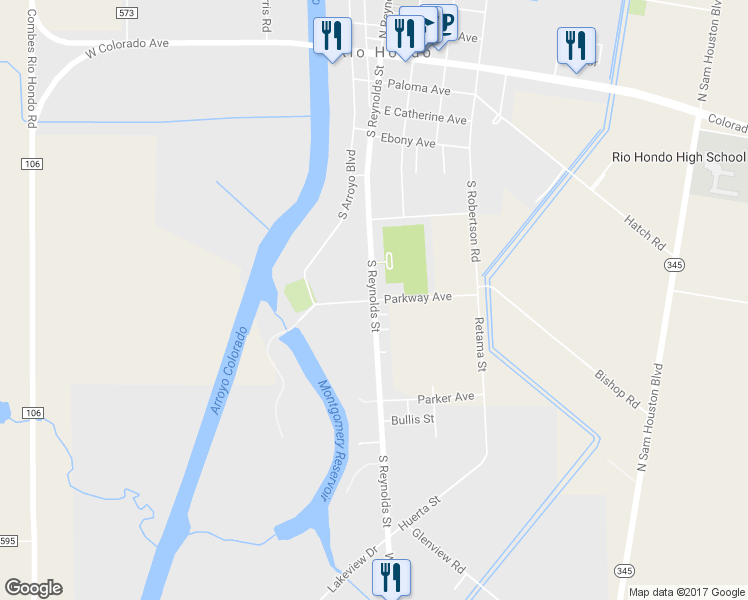 map of restaurants, bars, coffee shops, grocery stores, and more near South Reynolds Street in Rio Hondo