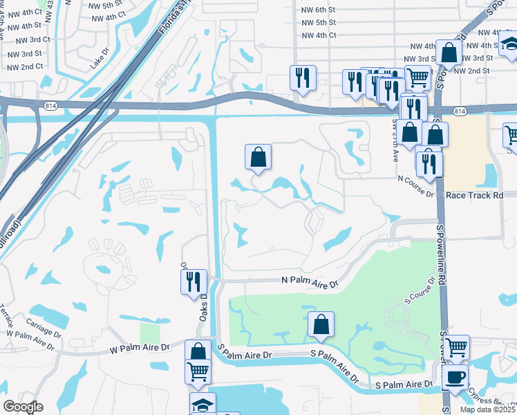map of restaurants, bars, coffee shops, grocery stores, and more near 3100 North Course Lane in Pompano Beach