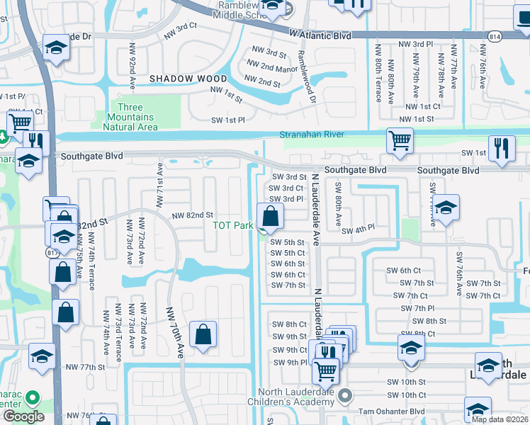 map of restaurants, bars, coffee shops, grocery stores, and more near 8241 Southwest 4th Street in North Lauderdale
