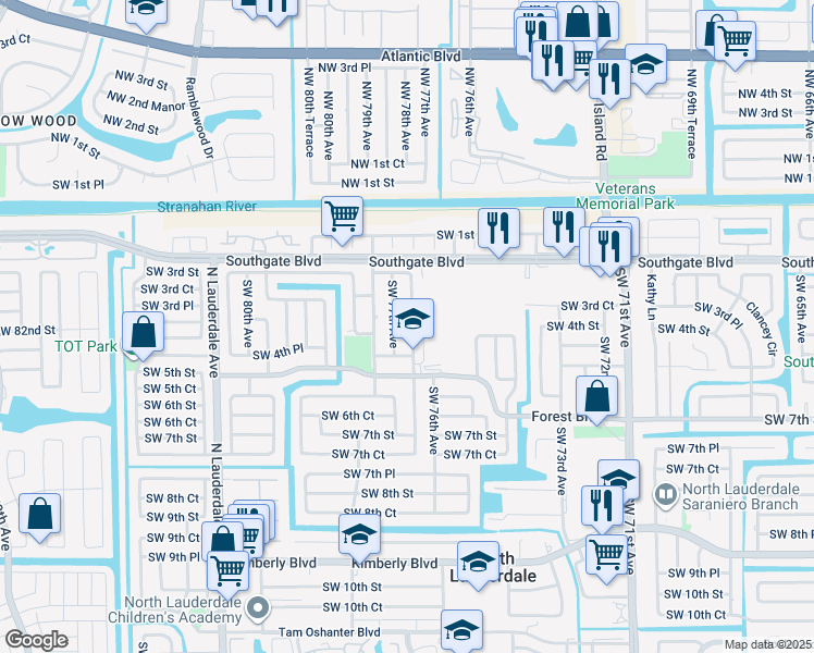 map of restaurants, bars, coffee shops, grocery stores, and more near 322 Southwest 3rd Street in North Lauderdale