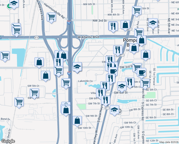 map of restaurants, bars, coffee shops, grocery stores, and more near in Pompano Beach