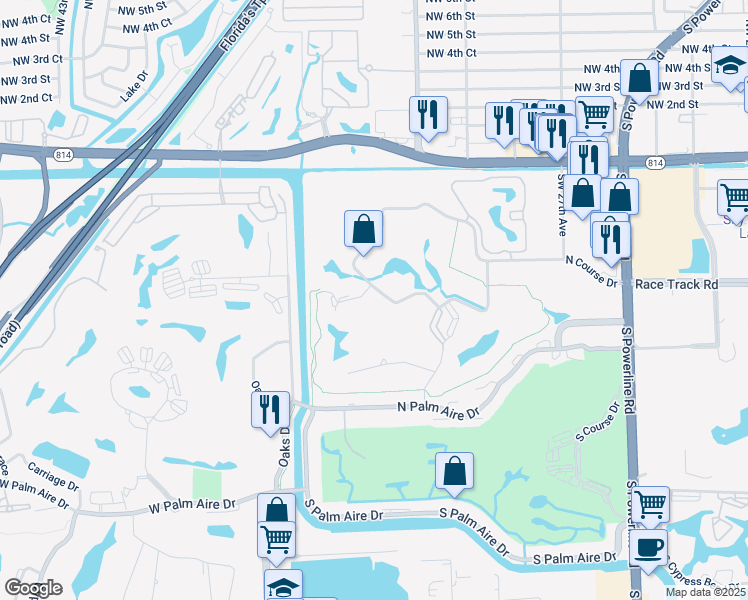 map of restaurants, bars, coffee shops, grocery stores, and more near 3100 North Course Lane in Pompano Beach