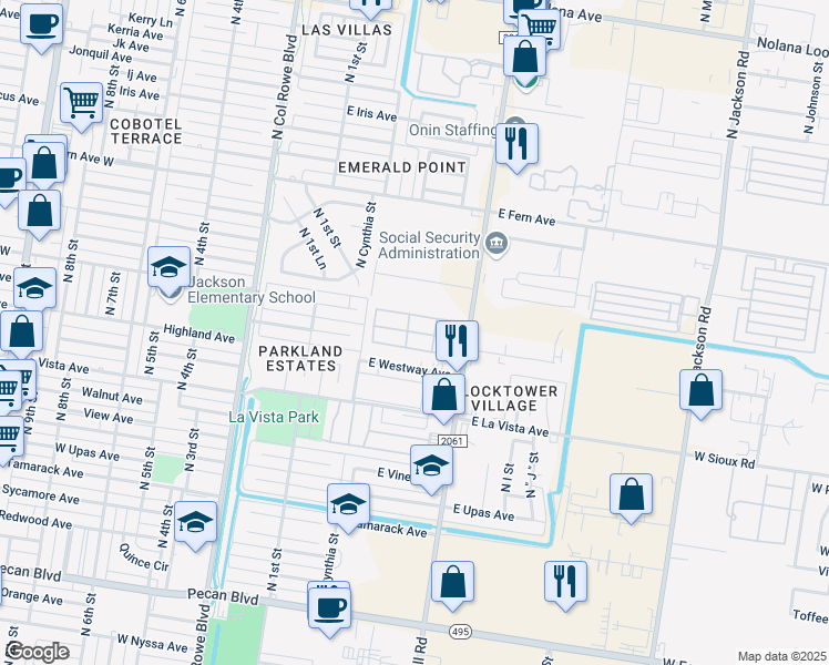 map of restaurants, bars, coffee shops, grocery stores, and more near 2701 North McColl Road in McAllen