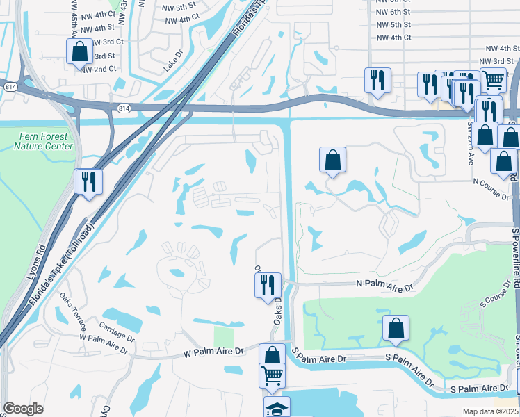 map of restaurants, bars, coffee shops, grocery stores, and more near 535 Oaks Drive in Pompano Beach