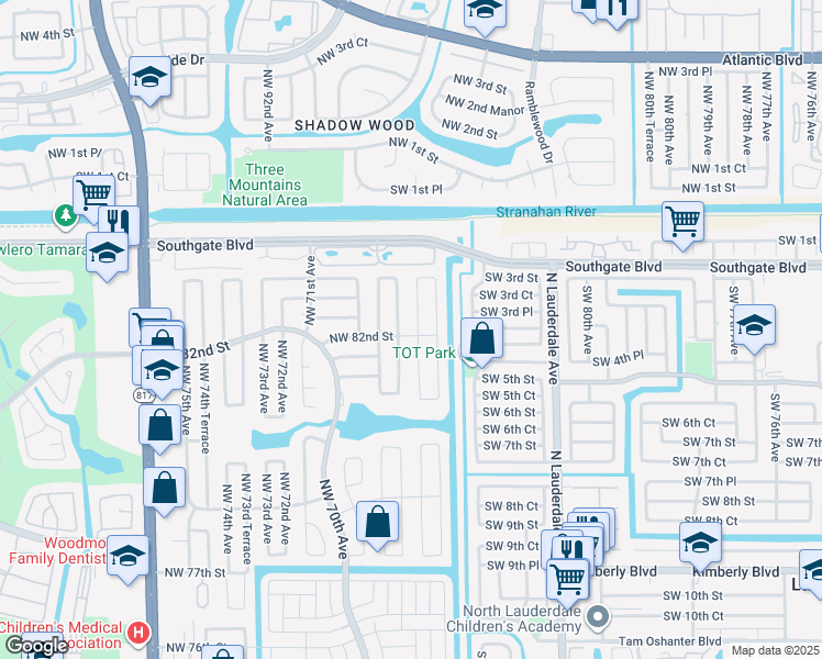 map of restaurants, bars, coffee shops, grocery stores, and more near 8201 Northwest 67th Avenue in Tamarac