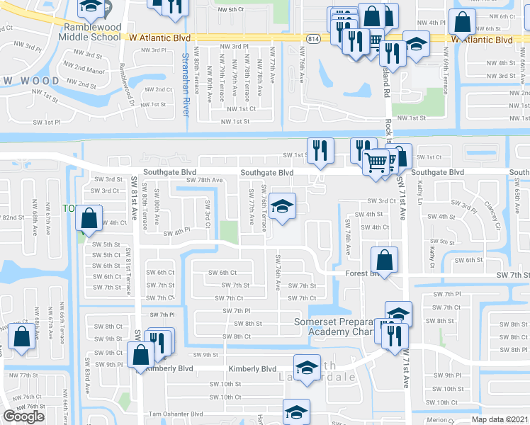 map of restaurants, bars, coffee shops, grocery stores, and more near 322 Southwest 3rd Street in North Lauderdale