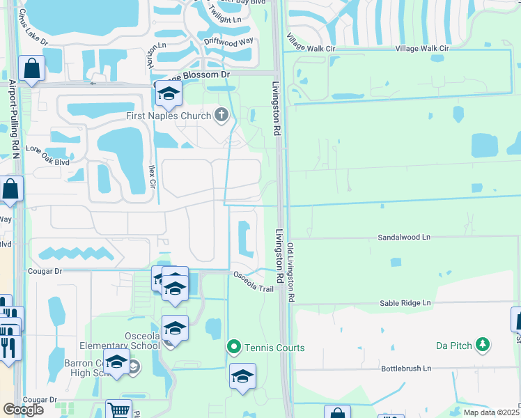 map of restaurants, bars, coffee shops, grocery stores, and more near 13663 Manchester Lane in Naples