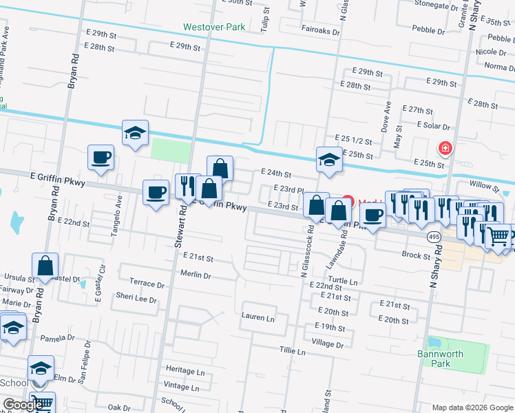 map of restaurants, bars, coffee shops, grocery stores, and more near 1802 East 23rd Street in Mission
