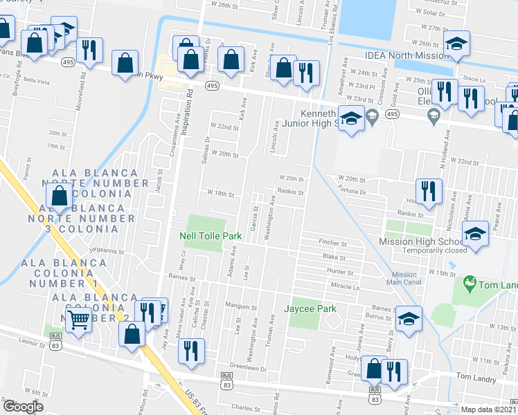 map of restaurants, bars, coffee shops, grocery stores, and more near 1164 Garcia Street in Mission