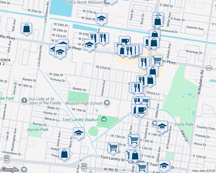 map of restaurants, bars, coffee shops, grocery stores, and more near 1813 Thornton Street in Mission