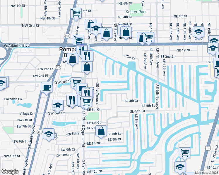 map of restaurants, bars, coffee shops, grocery stores, and more near 280 Southeast 3rd Court in Pompano Beach