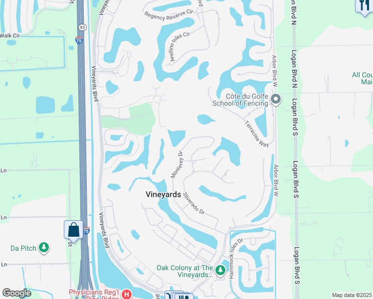 map of restaurants, bars, coffee shops, grocery stores, and more near 256 Monterey Drive in Naples